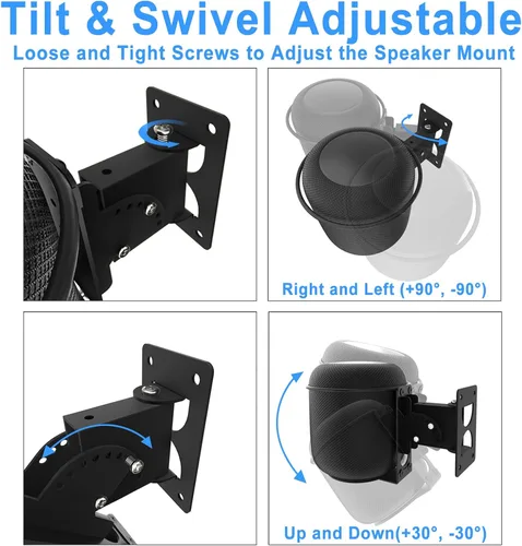 Vista 4 de Soporte de pared para altavoz para el HomePod 1st Wall Mount, giratorio ajustable e inclinable para HomePod Gen 1, resistente para soportes de Negro