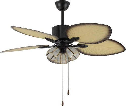 Vista 3 de Ventiladores de techo tropicales con luz de 52 pulgadas, hoja de palmera, aspas de madera, lámpara de araña con control remoto y cadena de tracción