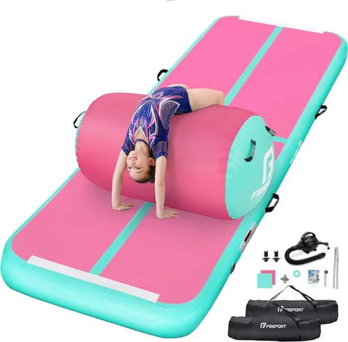 Vista 10 de Inflatable Air Gymnastics Mat 4 inches Thickness and Air Roller 40x23.6 inches with Electric Air Pump 10ft/13ft Training Mats for Home Use