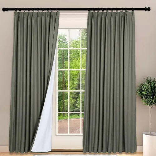 Vista 9 de Frelement Cortinas 100% opacas con forro térmico, cortinas de lino para decoración de Navidad, cortinas plisadas con aislamiento térmico