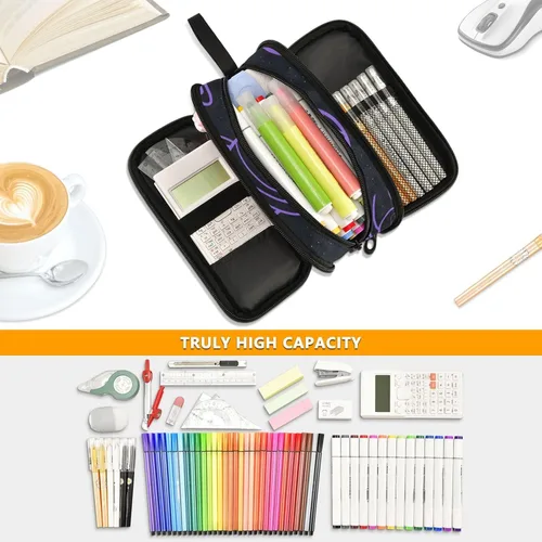Vista 5 de Nylon Large Pencil Bags Space Planet Purple Black Big Capacity Pen Pencil Case Stationery Organizer for Elementary Women estuche