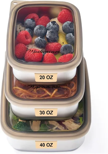 Vista 12 de Lonchera de acero inoxidable a prueba de fugas de 27 onzas, contenedores de almuerzo de acero inoxidable, caja Bento, recipientes de metal para Negro