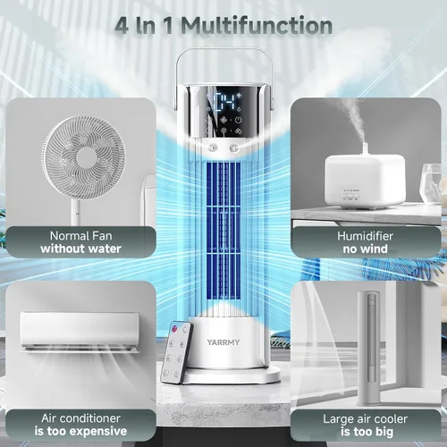 Vista 2 de Aire acondicionado portátil – Ventilador de torre oscilante de 90° con control remoto, enfriador de aire evaporativo de 16 pulgadas con 4