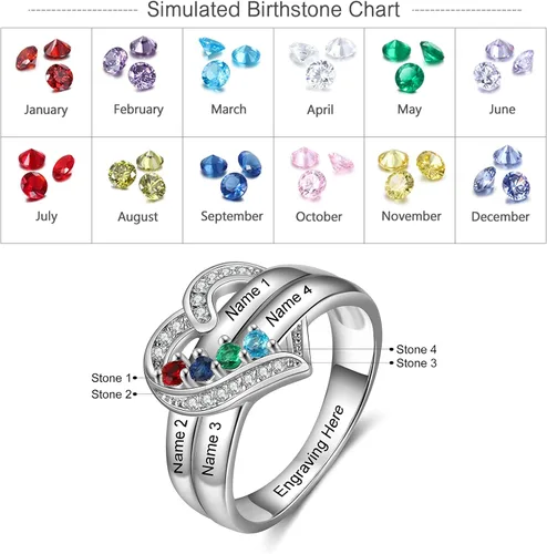 Vista 2 de Anillos de aniversario con nombres personalizados para mujer, joyería de plata de ley con 1-8 piedras natales de imitación, anillo de promesa