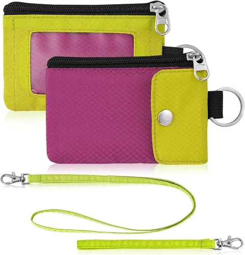 Vista 24 de Artpaxy Cartera minimalista para hombres y mujeres, llavero con bloqueo RFID, con cremallera, pequeña cartera con ventana de identificación, 2