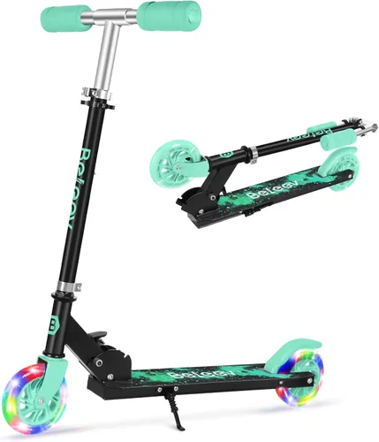 Vista 13 de BELEEV V1 Patinetas para niños, patineta plegable de 2 ruedas para niños y niñas, 3 alturas ajustables, ruedas iluminadas, patineta ligera