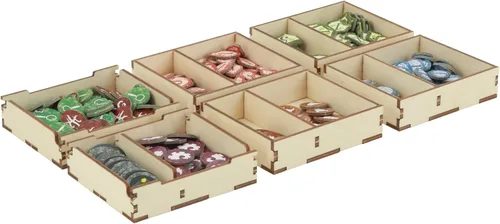 Vista 3 de The Broken Token Arkham Horror - Organizador de juegos compatible con 3ª edición, caja de almacenamiento de madera de abedul con bandejas