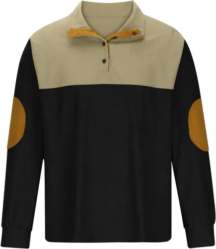 Vista 3 de Camisas de pana con parches de codo para hombre, camisas casuales con cuello alto y botones de un cuarto de manga larga