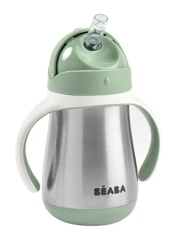 Vista 12 de BEABA - Vaso para sorber con popote de acero inoxidable, vasos aislados a prueba de derrames con asas extraíbles, fabricado con acero inoxidable