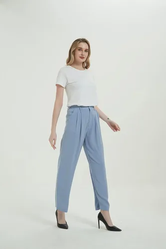 Vista 5 de Tronjori Mujer de cintura alta casual pierna recta largo traje de trabajo de negocios pantalones de vestir pantalones de pierna ancha cintura regular