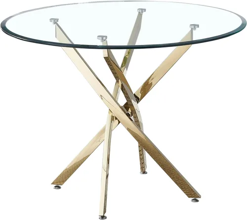 Vista 7 de SSLine Mesa de comedor redonda para 2-4, mesa de comedor de cristal transparente de lujo con base de pedestal plateada de 36 pulgadas, mesa
