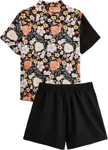 Vista 2 de OYOANGLE Conjunto de 2 piezas para hombre con estampado casual de manga corta con botones y pantalones cortos