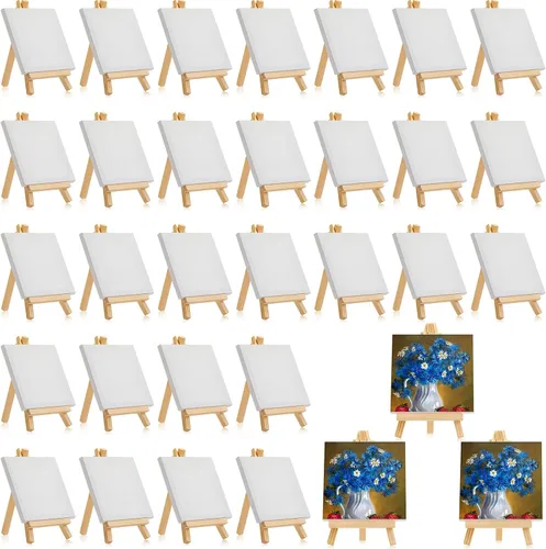 Vista 13 de Mimorou Paquete de 32 mini lienzos con caballete para pintar madera, 2.4 x
