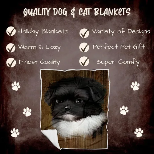 Vista 2 de Manta rústica para perro Shih Tzu, ligera, súper suave, acogedora y duradera, manta de cama con temática de animales para sofá, cama, sofá