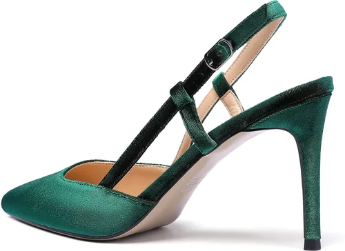 Vista 7 de WAYDERNS Zapatos de tacón alto con hebilla de punta sólida para mujer, correa de tobillo de charol de 3.5 pulgadas