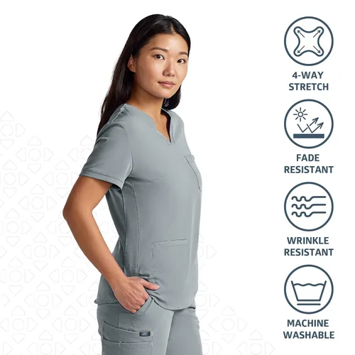 Vista 2 de ave. Lex - Camiseta médica para mujer, estilo túnica, tela elástica en 4 direcciones, cómoda, de fácil cuidado, resistente a las arrugas