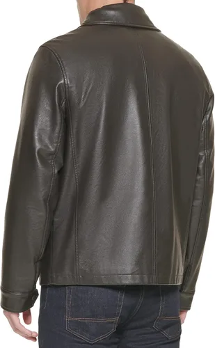 Vista 4 de Dockers - Chaqueta clásica de cuero sintético para hombre (tamaño regular, grande y alto)