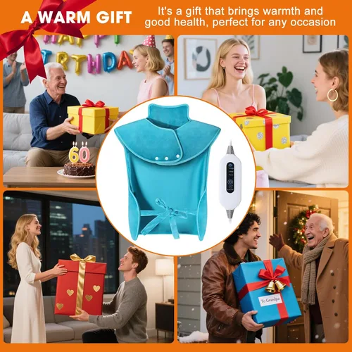 Vista 9 de Tovve Almohadilla térmica para espalda, cuello y hombros, grande y portátil para relajar los músculos, regalos de cumpleaños para mujeres, hombres