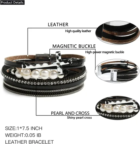 Vista 3 de Vercret - Pulsera de cuero para mujer, pulsera para niña de varias capas, ideal como regalo para mujer, hermana mayor, mamá, etc.