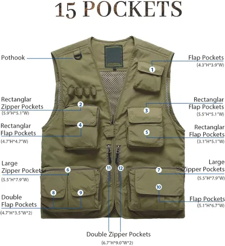 Vista 4 de MAGCOMSEN Chalecos de ropa exterior para hombre, chaleco de trabajo al aire libre, chaleco de carga con múltiples bolsillos, chaleco de viaje