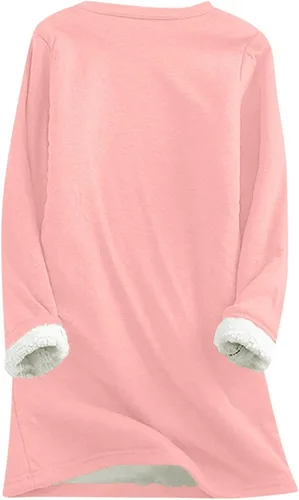 Vista 4 de Sudaderas de forro polar para mujer, con forro de sherpa, suave, divertida, sin botones, color sólido, cómoda, linda blusa
