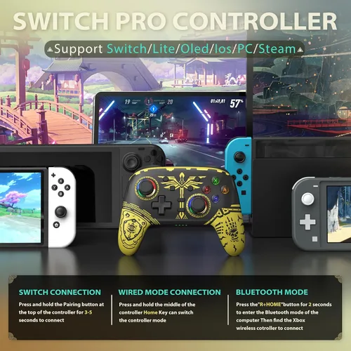 Vista 2 de YCCTEAM Switch Pro Controller Compatible for SwitchSwitch LiteOLED, Switch Controllers Remote Replacement with RGB LightProgrammableTurboMotion