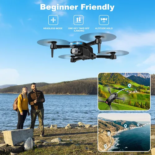 Vista 4 de Drone con cámara 1080P - Drone plegable RC Quadcopter FPV con control Negro