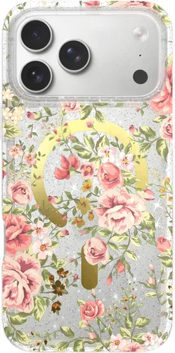 Vista 17 de LONLI Hue - para iPhone 15 Pro Max [Compatible con Magsafe] - Funda de teléfono floral dorada - [Amortiguador de 360°] - Funda de teléfono linda