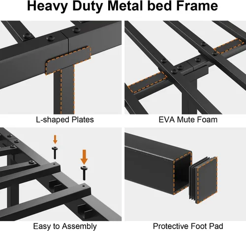 Vista 9 de LoVinson Full Size Bed Frame with Charging Station and LED Light, Metal Platform Bed with Storage Headboard, Noise Free, No Box Spring Needed, Easy