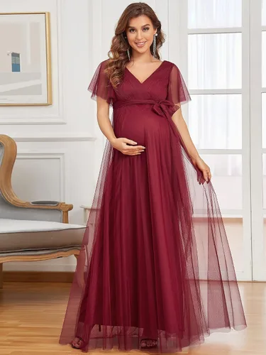 Vista 4 de Ever-Pretty Vestido formal de maternidad con cuello en V y manga corta para mujer 20886
