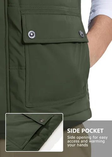 Vista 4 de MAGCOMSEN Chaleco de invierno para hombre, ropa de abrigo con forro polar, chaleco cálido sin mangas