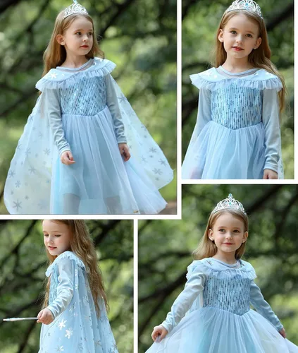 Vista 5 de iTVTi Vestido de princesa de manga larga para niñas pequeñas disfraz de reina de la nieve con accesorios