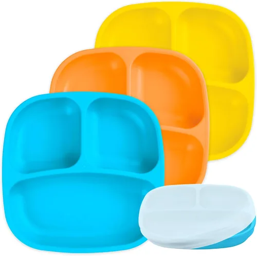 Vista 17 de Re-Play - Juego de 3 platos hondos divididos reutilizables, con 3 tapas, 3 compartimentos, 7 pulgadas, aptos lavavajillas/microondas, 7.37 x 7.37 x