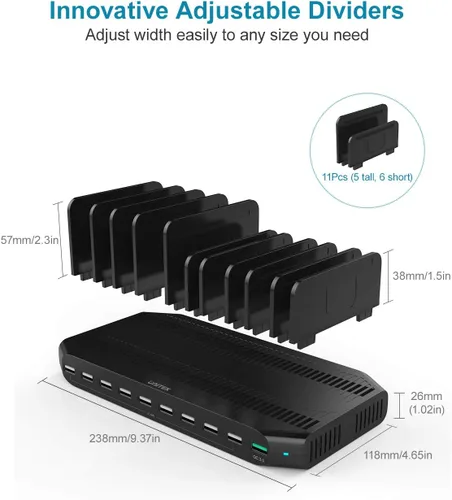 Vista 5 de Unitek Estación de carga rápida con carga rápida 3.0, estación de carga múltiple USB para múltiples dispositivos, iPhone, iPad, tableta, Kindle