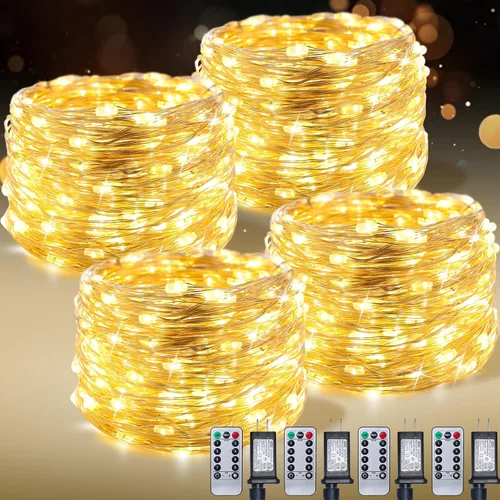 Vista 11 de Luces de Hadas Enchufables, Paquete de 2, 100 Pies, 300 LEDs, Luces de Cadena LED Impermeables, 8 Modos, Luz Parpadeante con Control Remoto