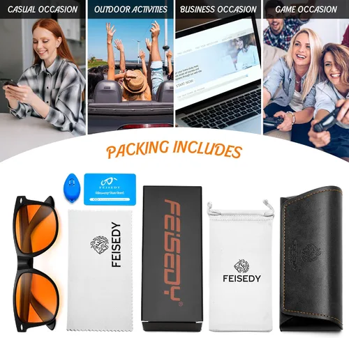 Vista 6 de FEISEDY Orange Blue Light Blocking Glasses for Woman Men Amber Lenses Computer Gaming Glasses for Better Sleep