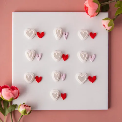 Vista 6 de 10 unidades/caja mini cortadores de arcilla polimérica de corazón para el día de San Valentín, cortadores de aretes de cerámica suave, kit
