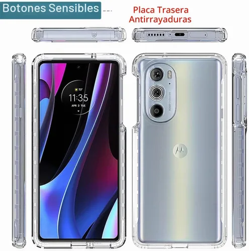 Vista 5 de Funda para Moto Edge + 2022/Edge 30 Pro/Edge X30 XT2201-1 con protector de pantalla de vidrio templado, suave 360 cuerpo completo a prueba