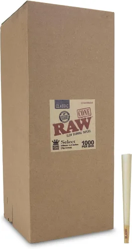 Vista 2 de RAW Classic King Size Preroll Conos – Paquete a granel de 1000 conos de papel preenrollados – Edición selecta – Punta de 0.827 in, papeles