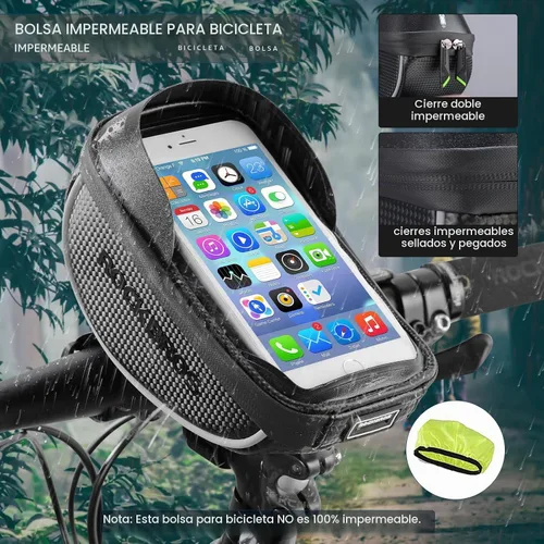 Vista 2 de ROCKBROS Bolsa de montaje para teléfono de bicicleta, bolsa para manillar con marco frontal para bicicleta, funda impermeable para teléfono, bolsa