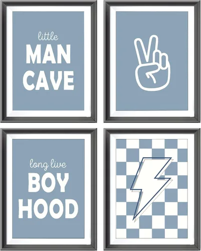 Vista 11 de Pósters Retro de Cueva del Hombrecito Preppy a Cuadros Rayo Signo de Paz Larga Vida a la Niñez para Habitación de Niño Adolescente Decoración