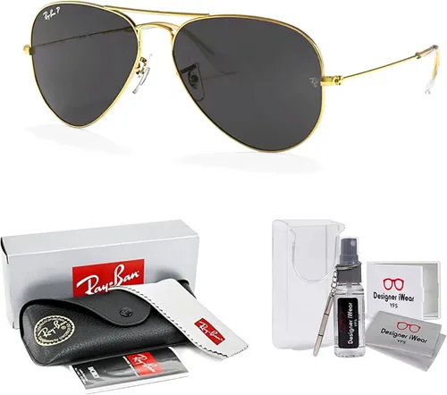 Vista 2 de Ray-Ban RB3025 - Gafas de sol de aviador polarizadas de metal para hombres y mujeres + paquete con kit de cuidado de gafas de diseñador iWear