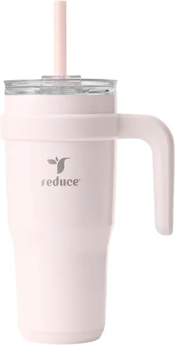 Vista 40 de REDUCE Vaso de acero inoxidable de 24 onzas con asa, con aislamiento al vacío de doble pared, tapa a prueba de sudor y popote reutilizable, mantiene