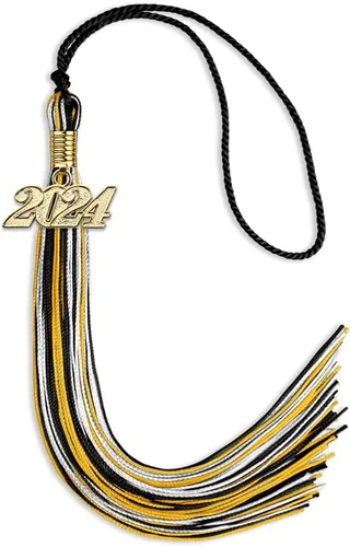 Vista 69 de Endea Graduation Borla mixta de triple color con gota de fecha dorada (negro/dorado/blanco, 2021)