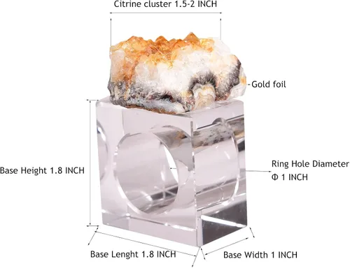 Vista 4 de AMOYSTONE Servilleteros de cristal natural con forma de citrino cuadrado, juego de 4 servilleteros con base decorativa de vidrio, irregular, 2.5