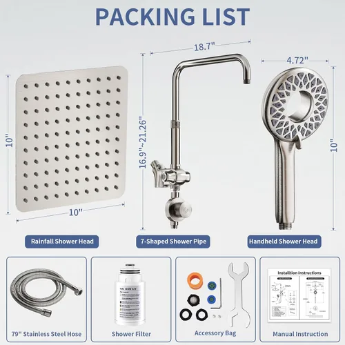 Vista 6 de SINGSUO Filtered Rain Shower Head with Handheld Spray Combo, High Pressure Dual Shower Head with Filter for Hard Water, Modern Magnetix Double