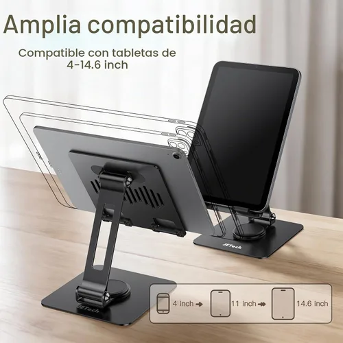 Vista 2 de JETech Soporte giratorio para tabletas y teléfonos de 4-13", color negro