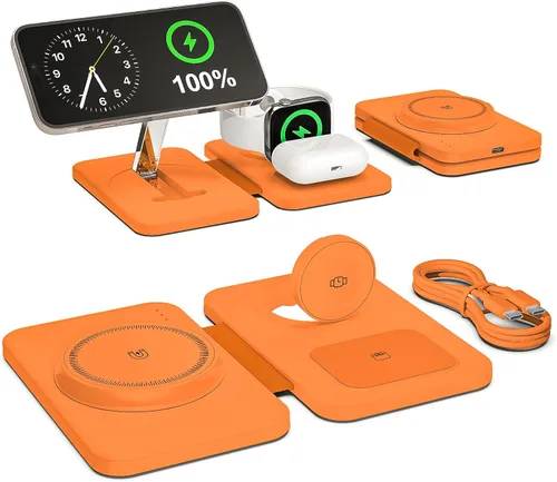 Vista 8 de Cargador inalámbrico magnético 3 en 1 para múltiples dispositivos Apple, estación de carga rápida plegable - Soporte de cargador Magsafe