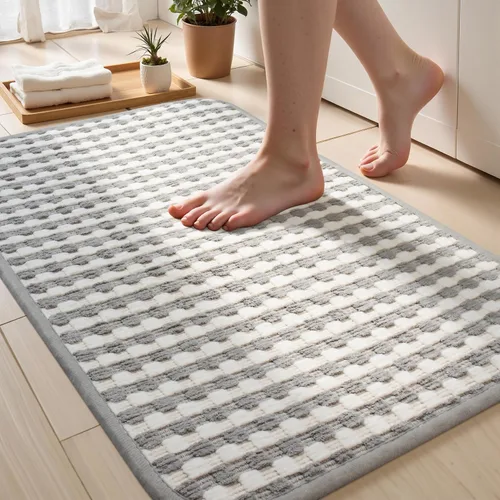 Vista 28 de Tapetes de baño antideslizantes delgados para debajo de la puerta, tapetes de baño de secado rápido absorbentes con respaldo de goma trenzado