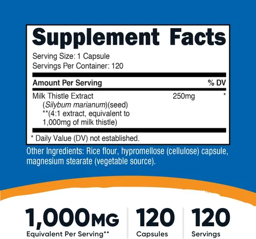 Vista 2 de Nutricost Extracto de cardo mariano 120 cápsulas para 120 porciones por botella Sin gluten, vegano, sin OMG